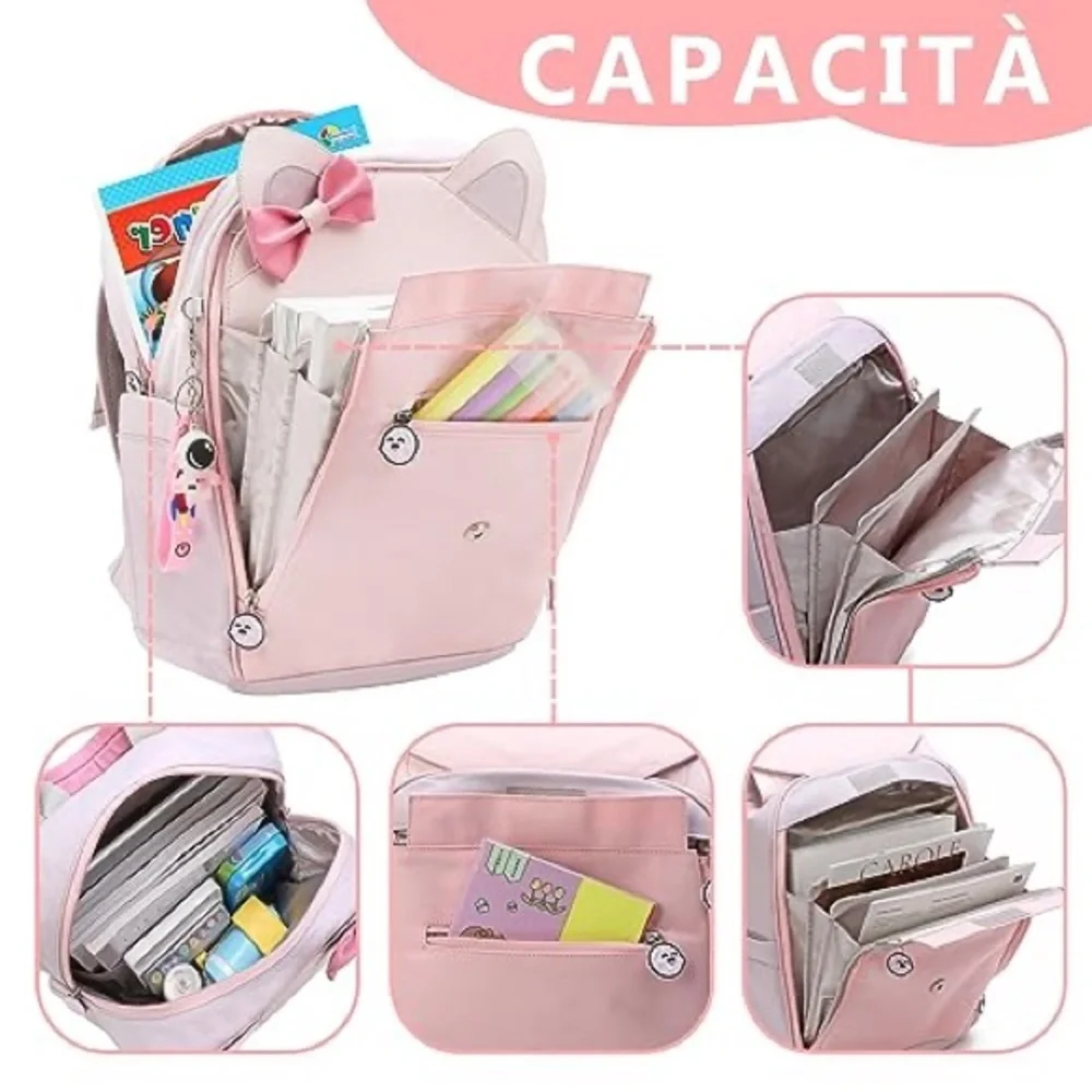 LISINUO Pink Cat Ear Kids Backpack